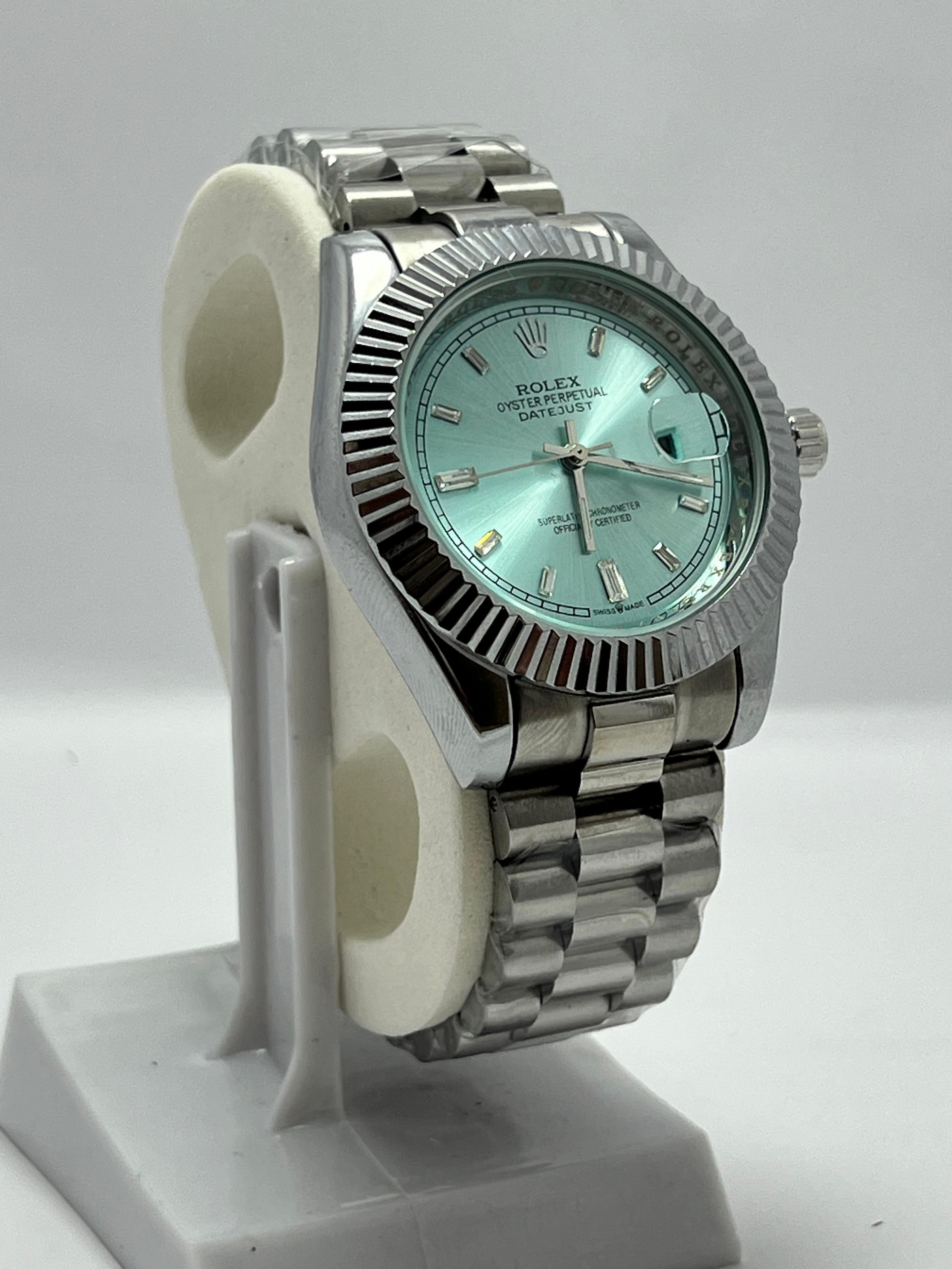 Rolex Stainless Steel with Aqua Blue Dial